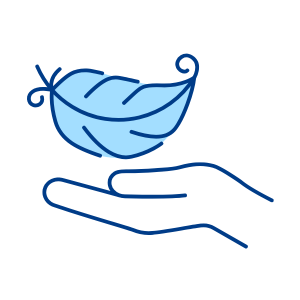 Icon auf PDP Flasche symbolisiert Hand mit Feder darüber für Leichtigekeit