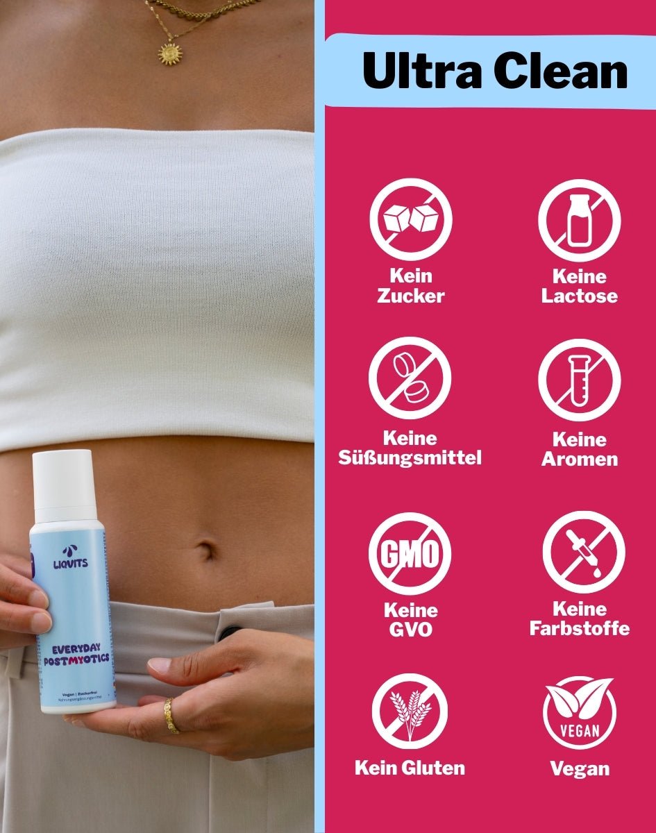 LiqVits Everyday Postbiotika Ultra Clean Nahrungsergänzung mit Mehrwerten Ohne Zucker Ohne Süßungsmittel Ohne GMO Genveränderung Ohne Gluten Ohne Lactose Ohne Aromen Ohne Farbstoffe Vegan