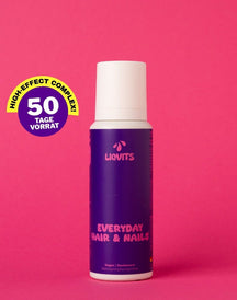 LiqVits Everyday Hair & Nails Nahrungsergänzungsmittel extra für Haare Haut und Nägel mit hohem Biotin, Zink und Folsäure in einer Flasche mit Hinweis 50 Tage Vorrat
