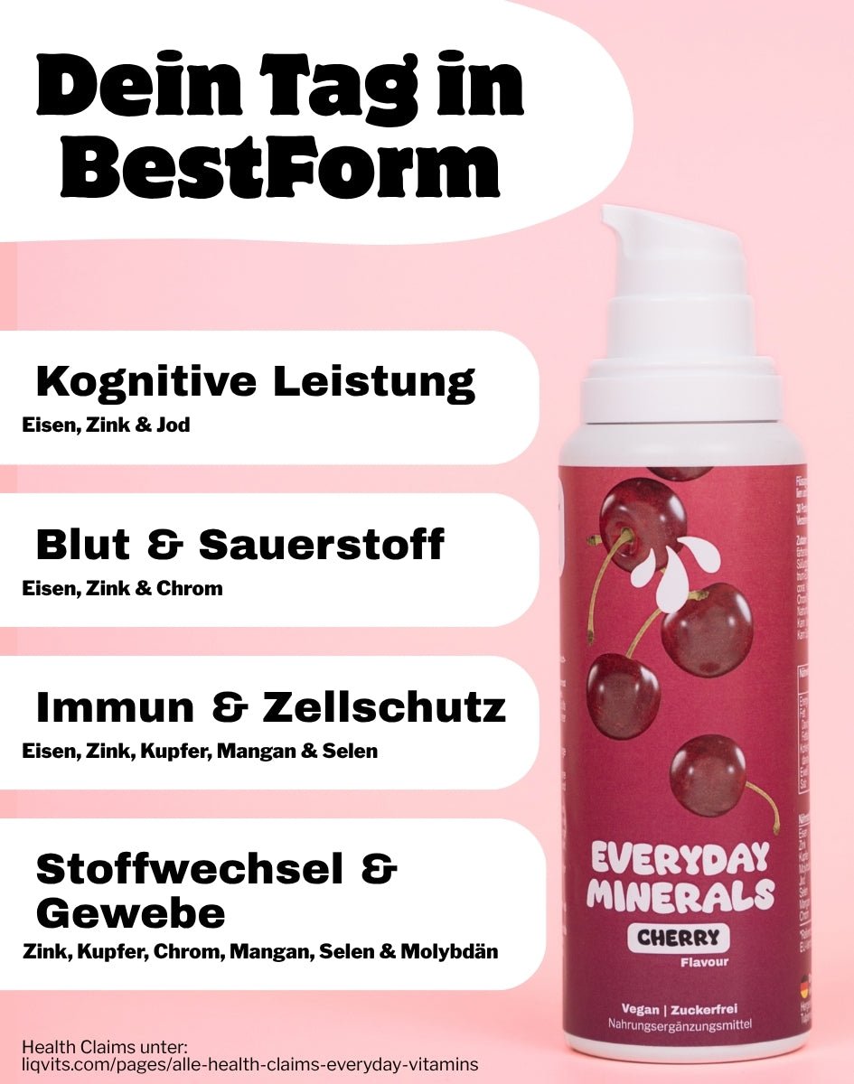 LiqVits-Everyday Minerals - Cherry-Nahrungsergänzungsmittel-Für Kognitive Leistung Blut Sauerstoff Immunsystem Zellschutz Stoffwechsel und Gewebe