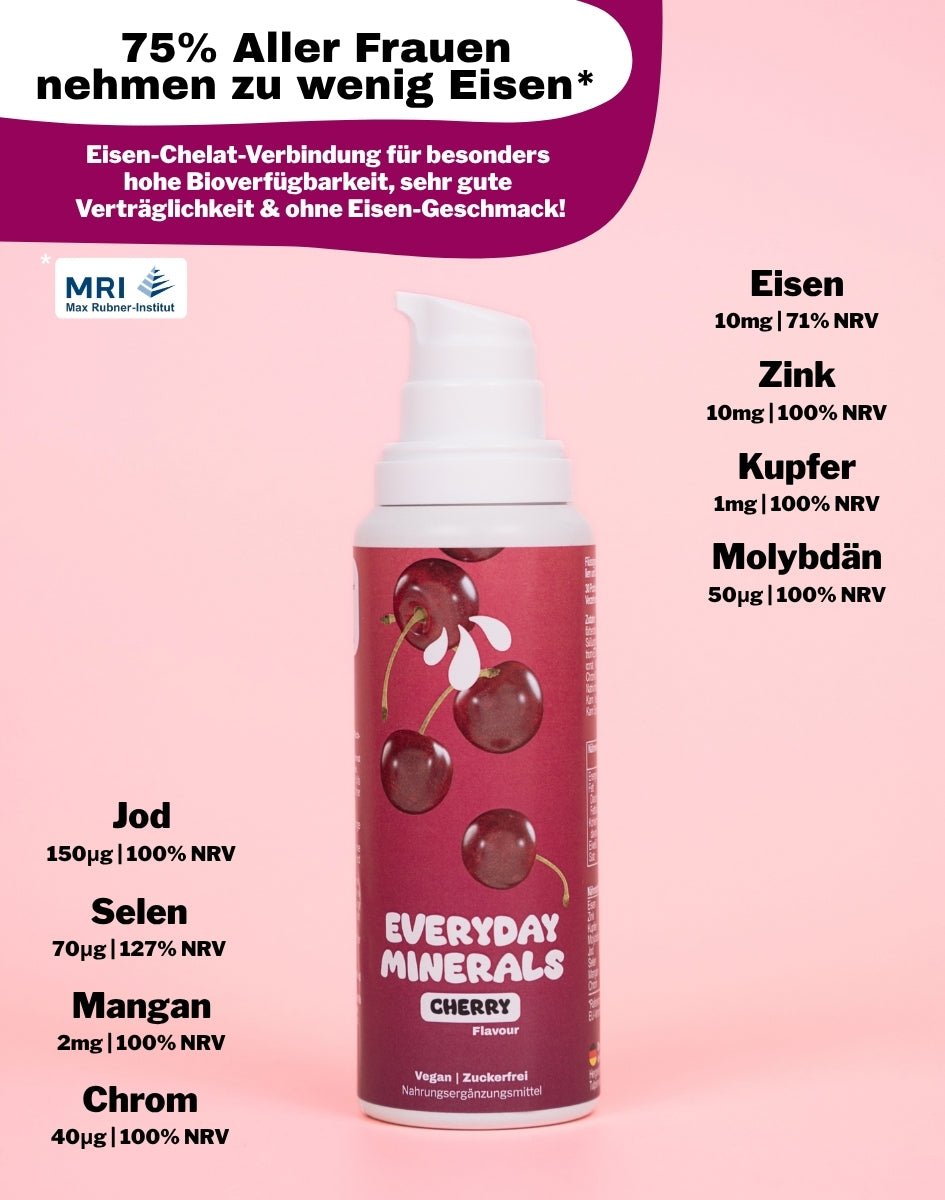 LiqVits-Everyday Minerals - Cherry-Nahrungsergänzungsmittel-NRV von Eisen Zink Kupfer Molybdän Jod Chrom Selen Mangan