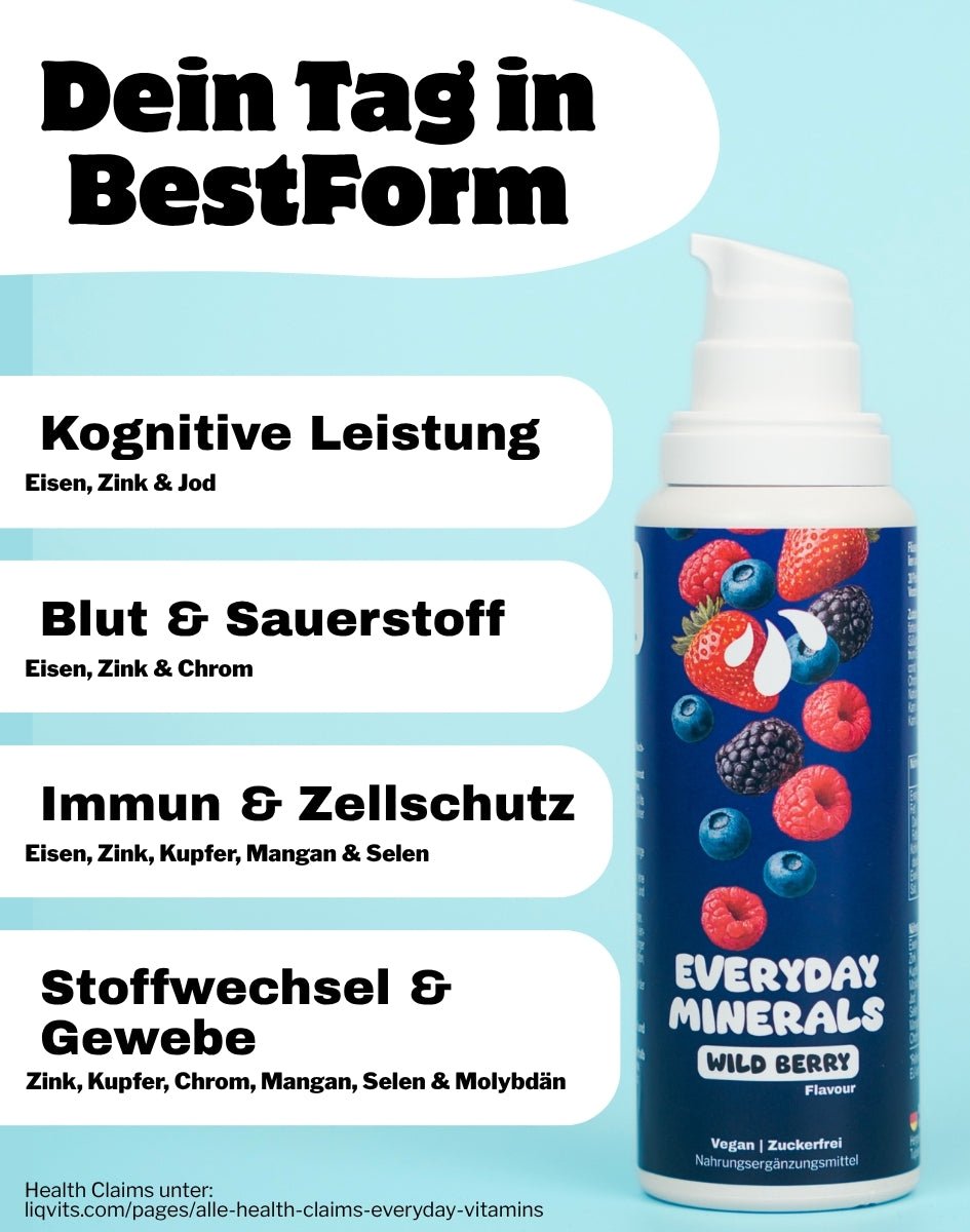 LiqVits-Everyday Minerals - Wild Berry-Nahrungsergänzungsmittel-1202-Bestform für Kognitive Leistung Blut Sauerstoff Immunsystem und Zellschutz Stowwechsel und Gewebe