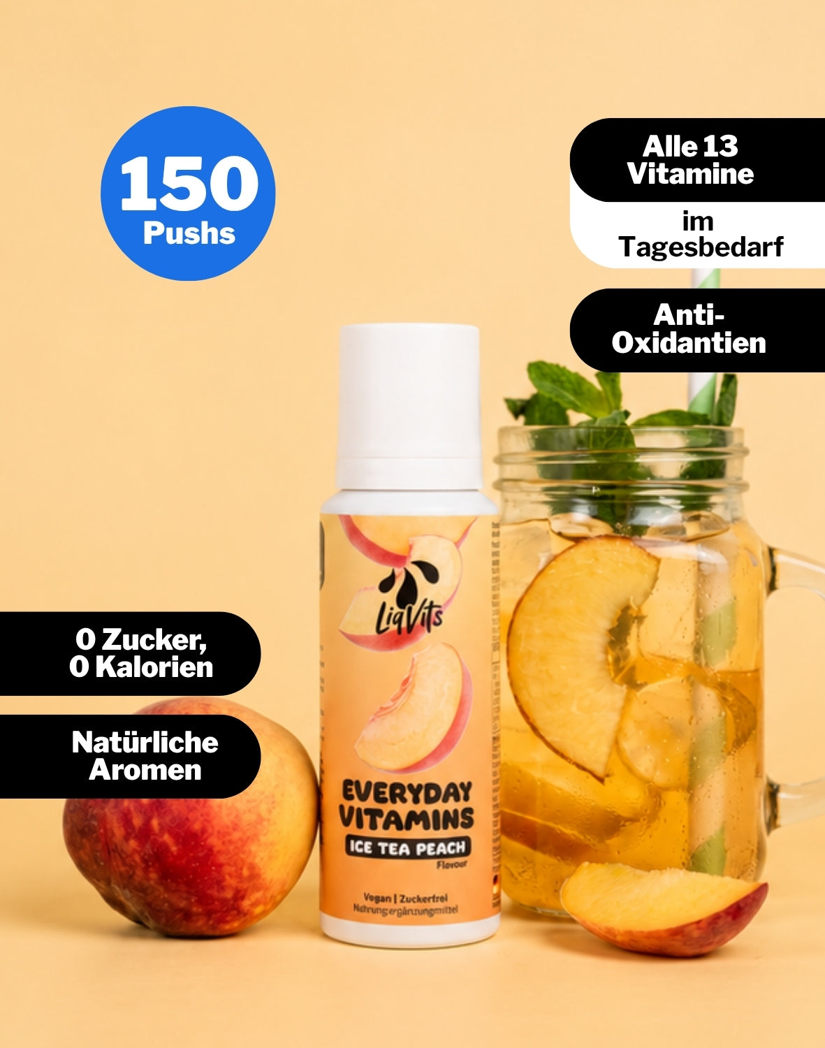 LiqVits Everyday Vitamins - Ice Tea Peach - Nahrungsergänzungsmittel mit allen 13 Vitaminen CWS-Vitamine