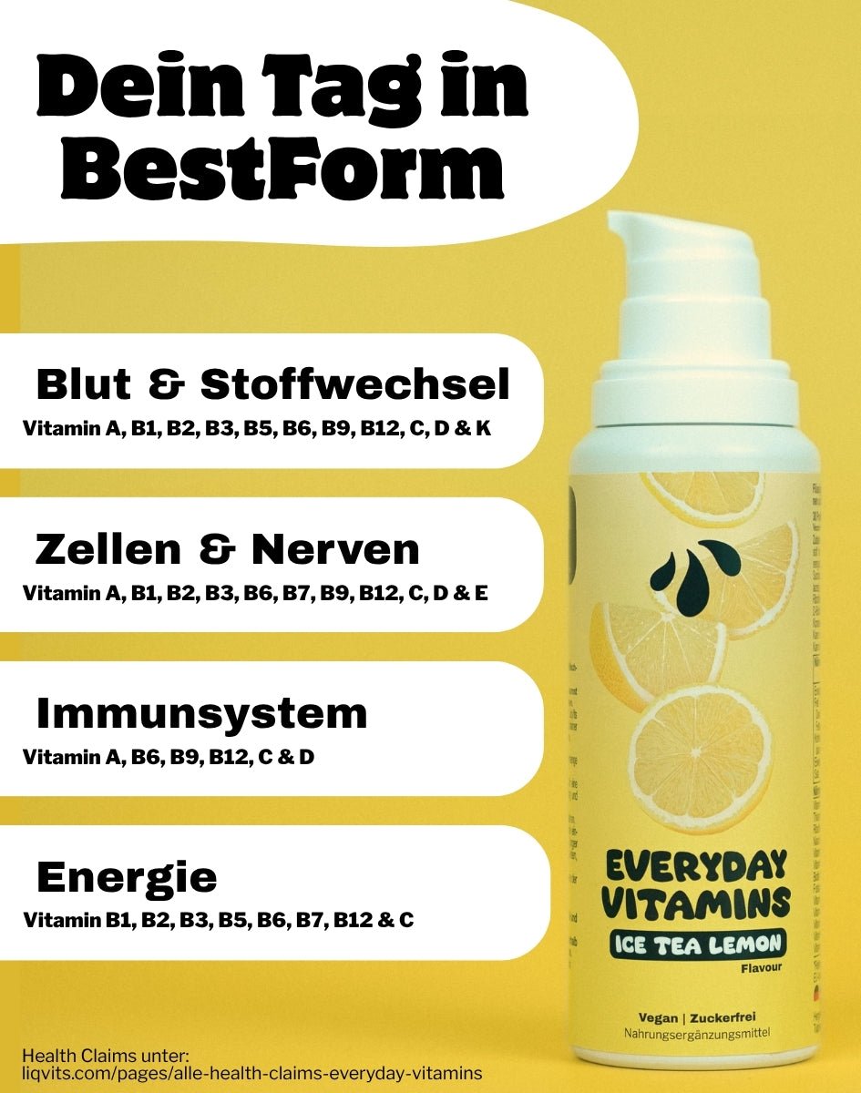 LiqVits-Everyday Vitamins - Ice Tea Lemon-Nahrungsergänzungsmittel-Fuer Zellen Nerven Immunsystem und Energie