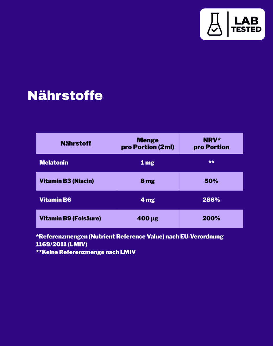 LiqVits Good Night Nährstofftabelle der Nahrungsergänzungsmittel