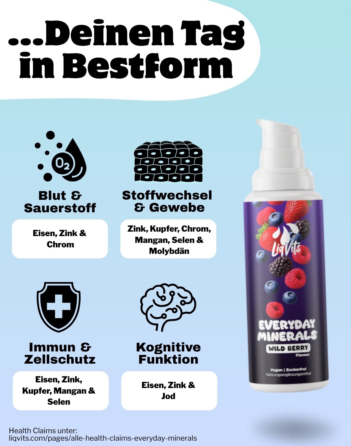 LiqVits fluessige Nahrungsergaenzungsmittel Everyday Starter Set Be Healthy-13 Vitamine 100% NRV-8 Spurenelemente inkl. Eisen Zink Kupfer-Deine Bestform Vorteile Immunsystem Sauerstoff Gewebe Zellschutz