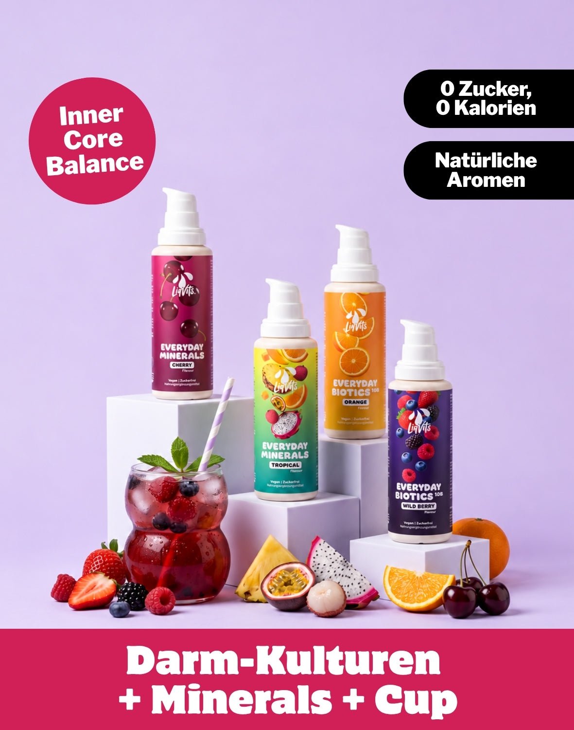 LiqVits fluessige Nahrungsergaenzungsmittel Everyday Starter Set Core Balance-10 Mrd Darmkulturen-13 Vitamine 100% NRV-8 Spurenelemente inkl. Eisen Zink Kupfer-Main Image